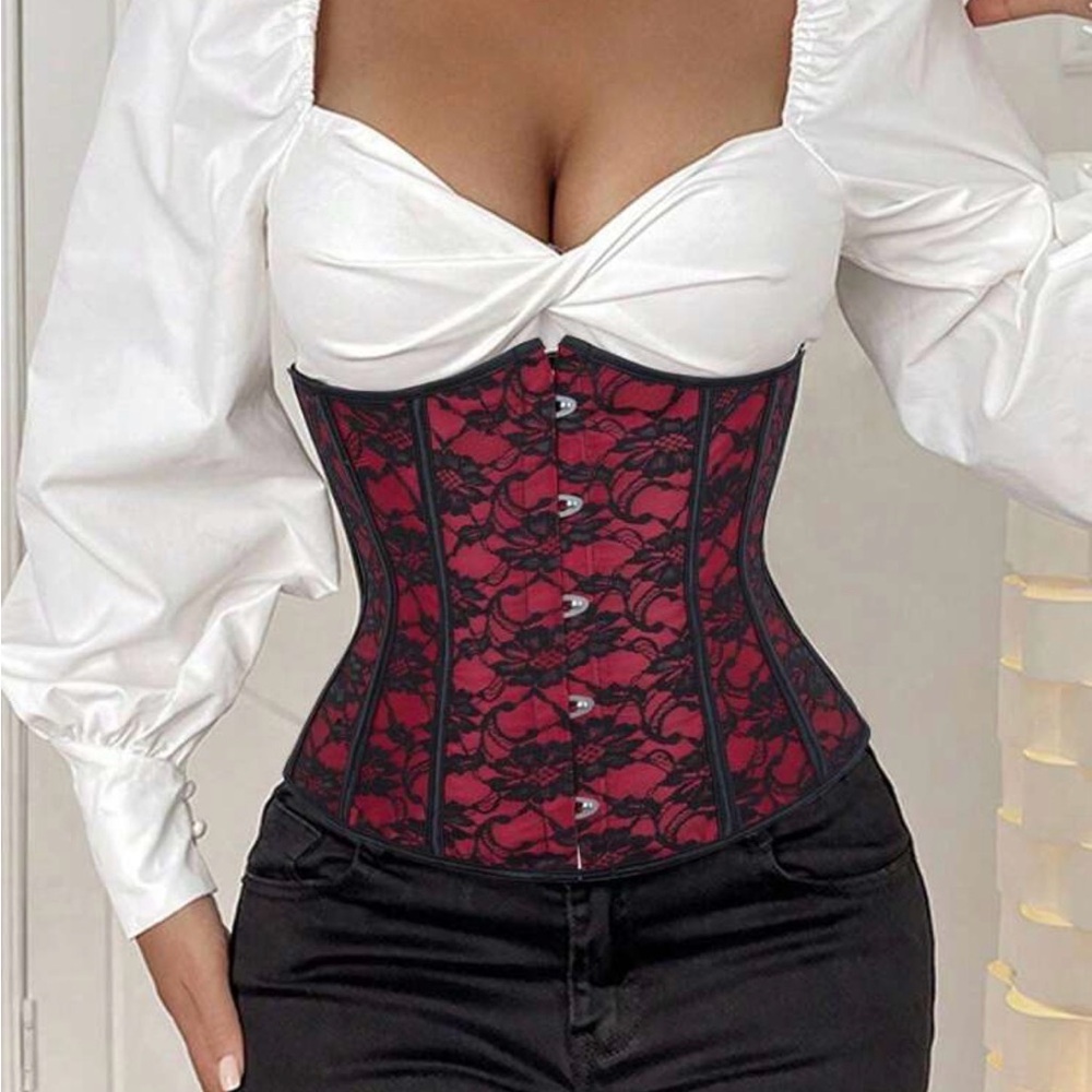 Red, Black and White Rose tie up corset.